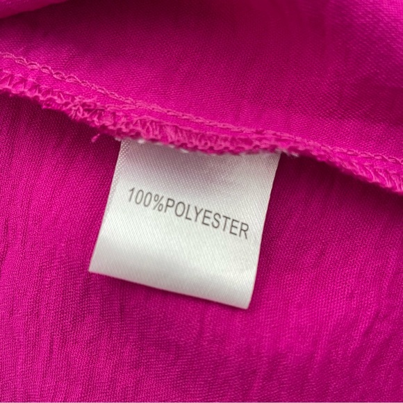 ASKYES Fuchsia Pink Chiffon V Neck Blouse 3/4 Flutter Sleeves Tunic Large - Picture 8 of 8